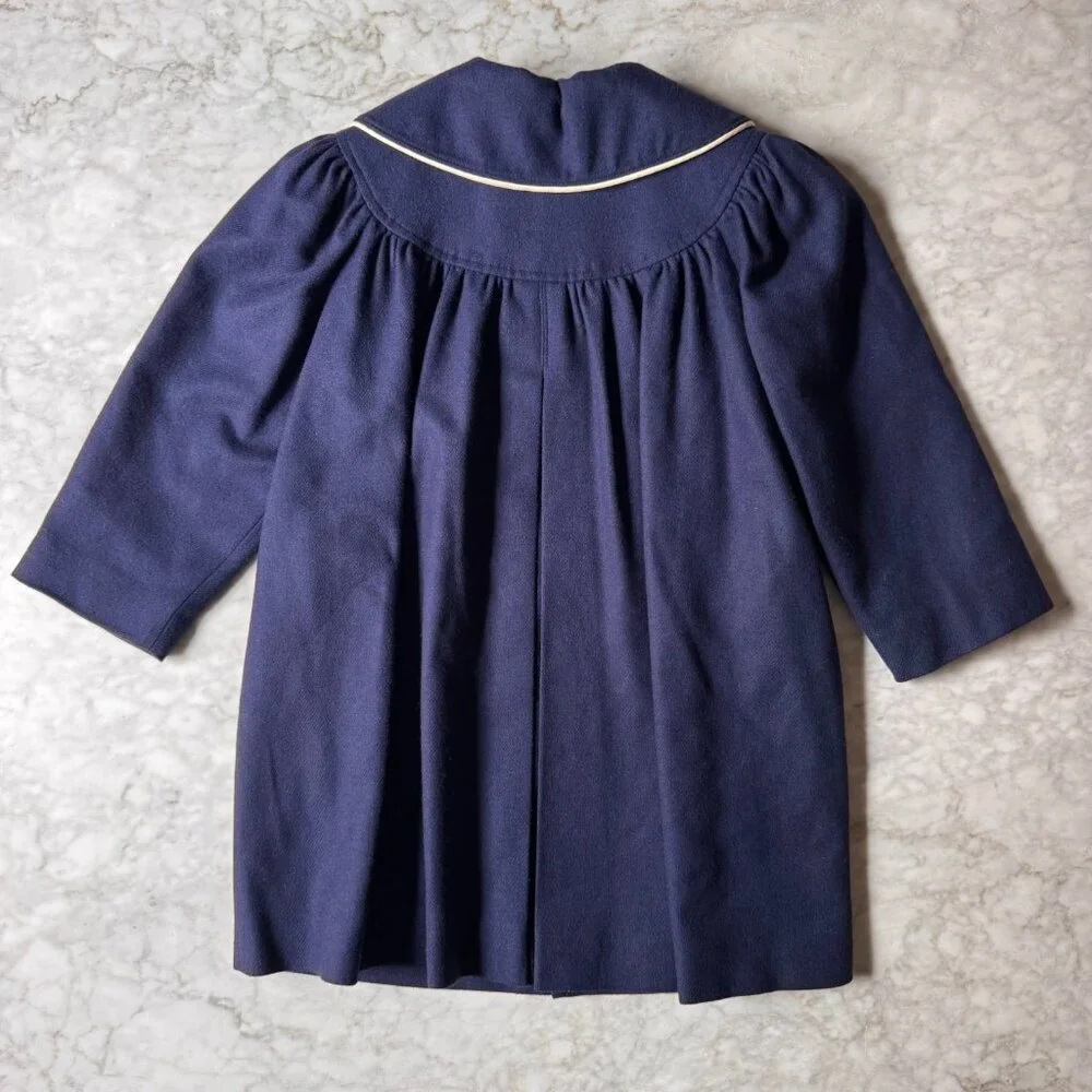 Vintage Saks Fifth Avenue Girls Wool Coat Navy Blue 80s 90s USA Peter Pan Collar